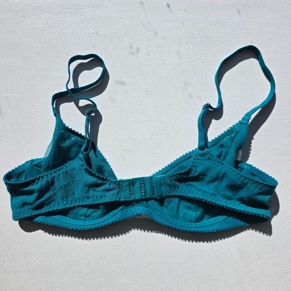 Savage x Fenty Shimmer Flocked Logo Bra 36B teal blue unlined underwire - Picture 3 of 5